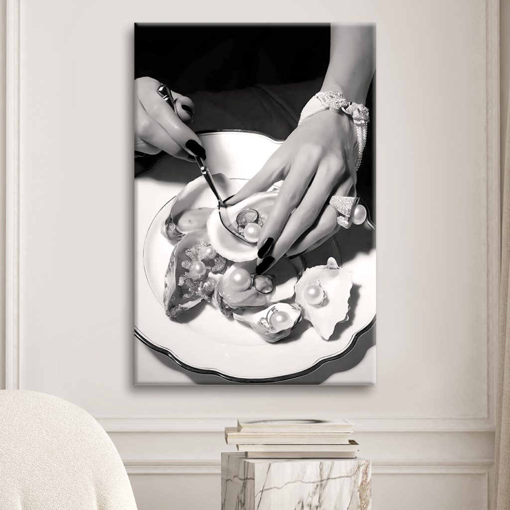 Woman holding a spoon and a oyster Woman holding a spoon and a oyster