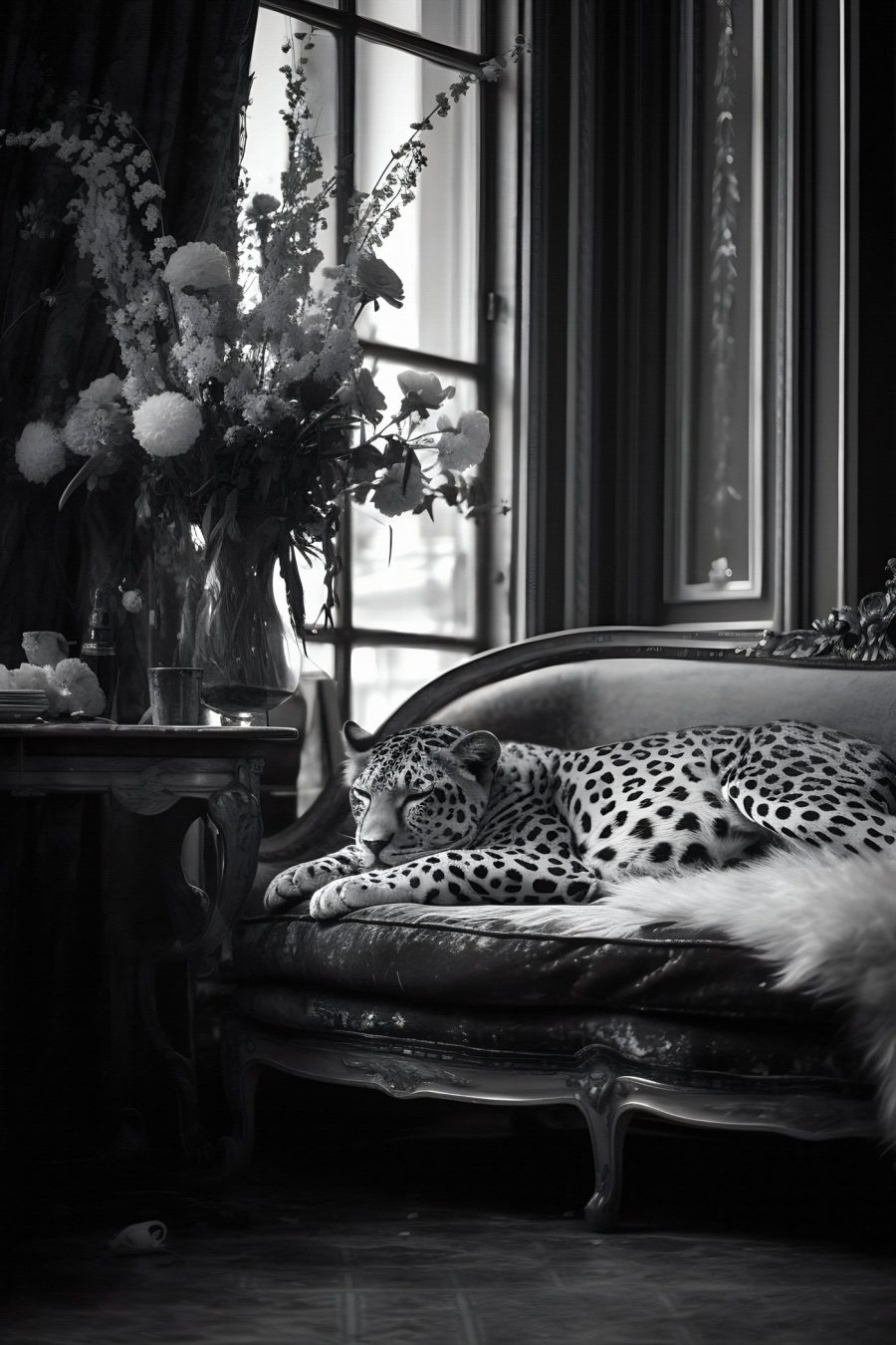Leopard întins pe o canapea
