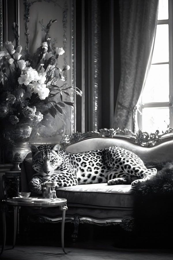 Leopard întins pe o canapea Leopard întins pe o canapea