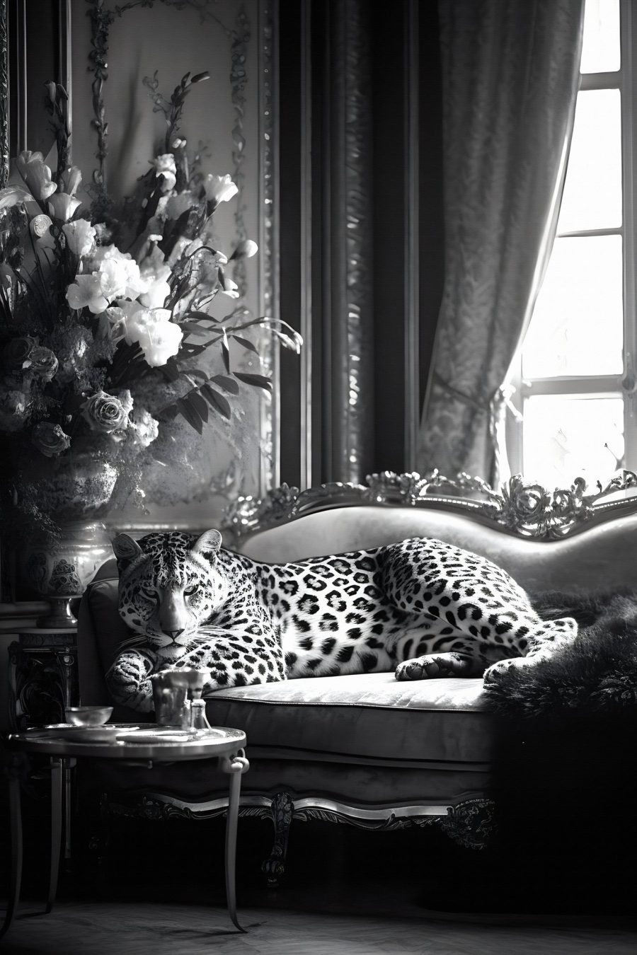 Leopard întins pe o canapea