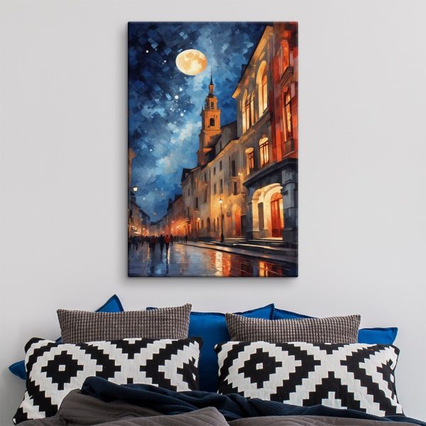 Stradă cu clădiri și o lună Stradă cu clădiri și o lună