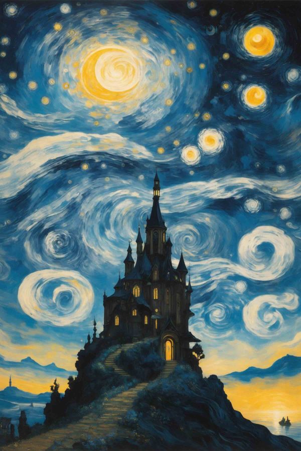 Pictura unui castel pe cerul nopții Pictura unui castel pe cerul nopții
