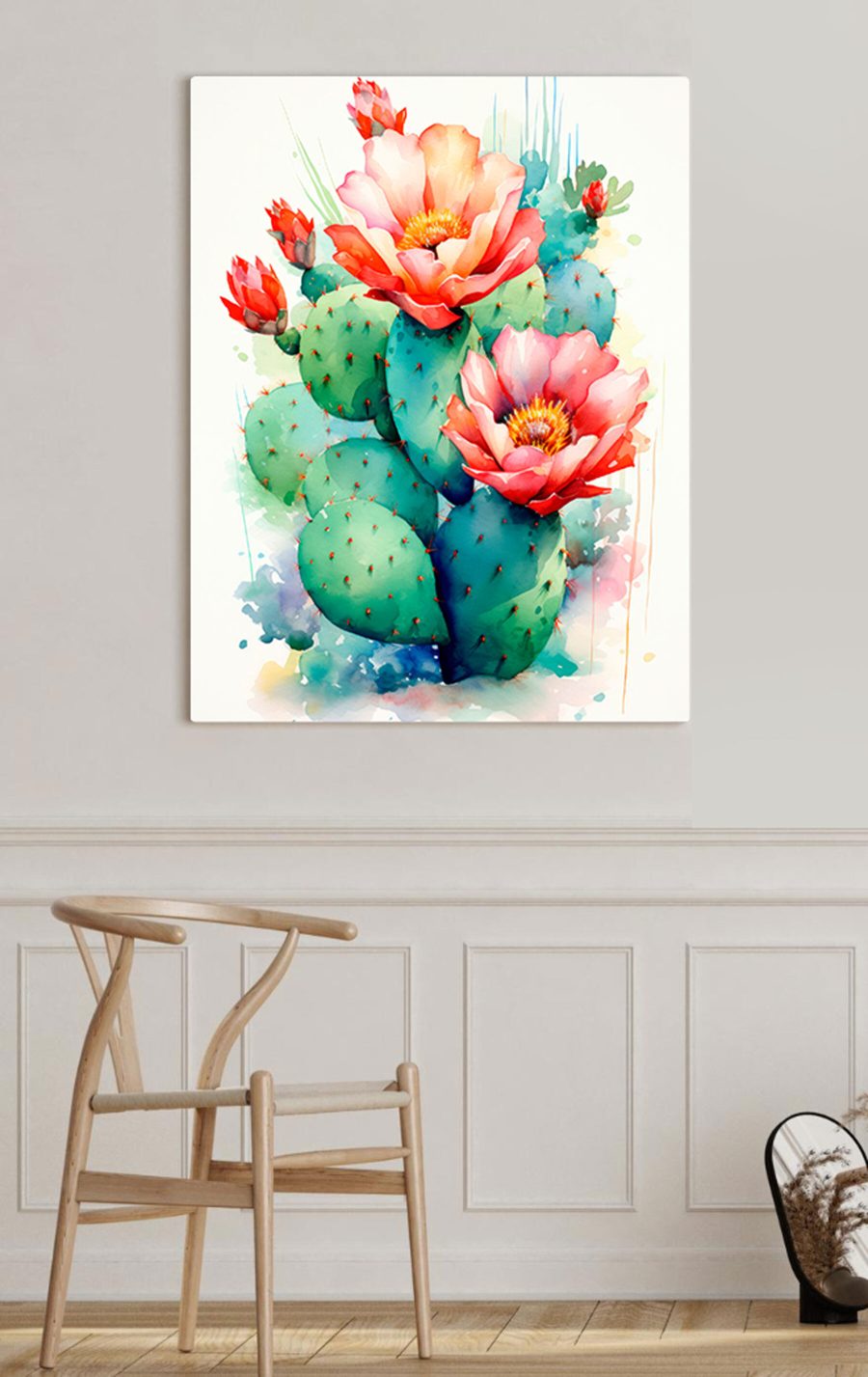 Pictura acuarelă a unui cactus cu flori