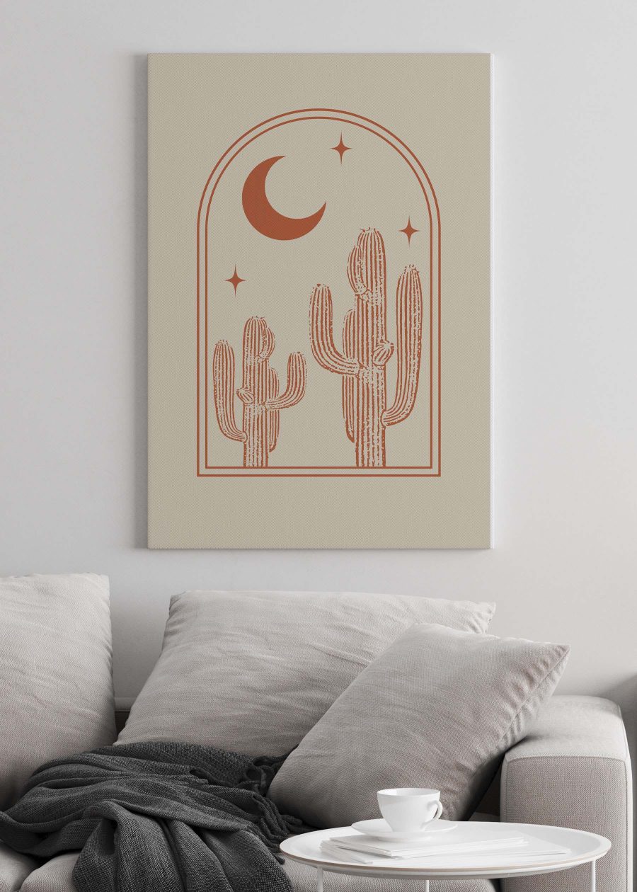 Grafic de un cactus și luna Grafic de un cactus și luna