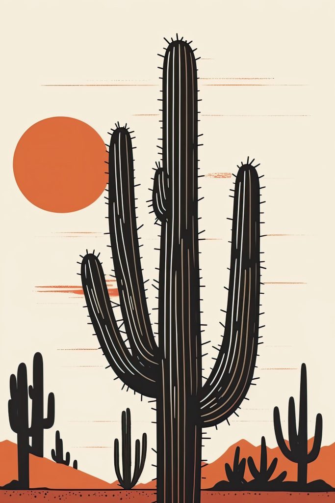 Cactus with a sun in the background