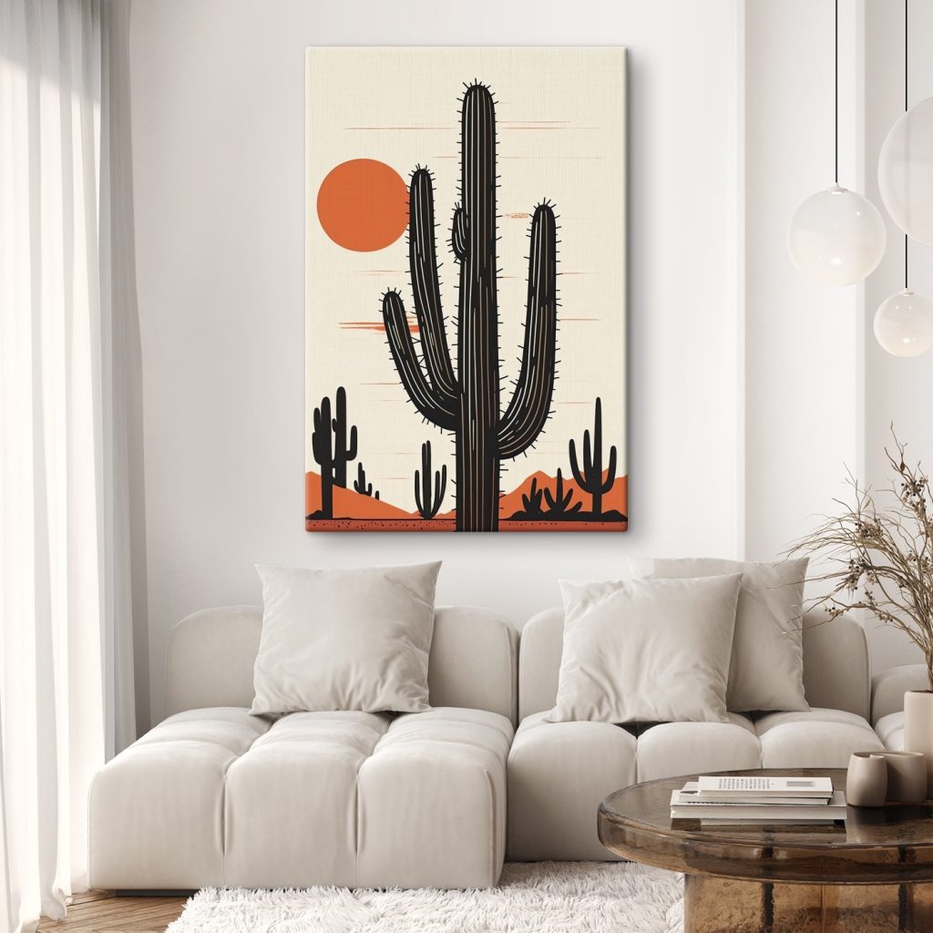 Cactus with a sun in the background