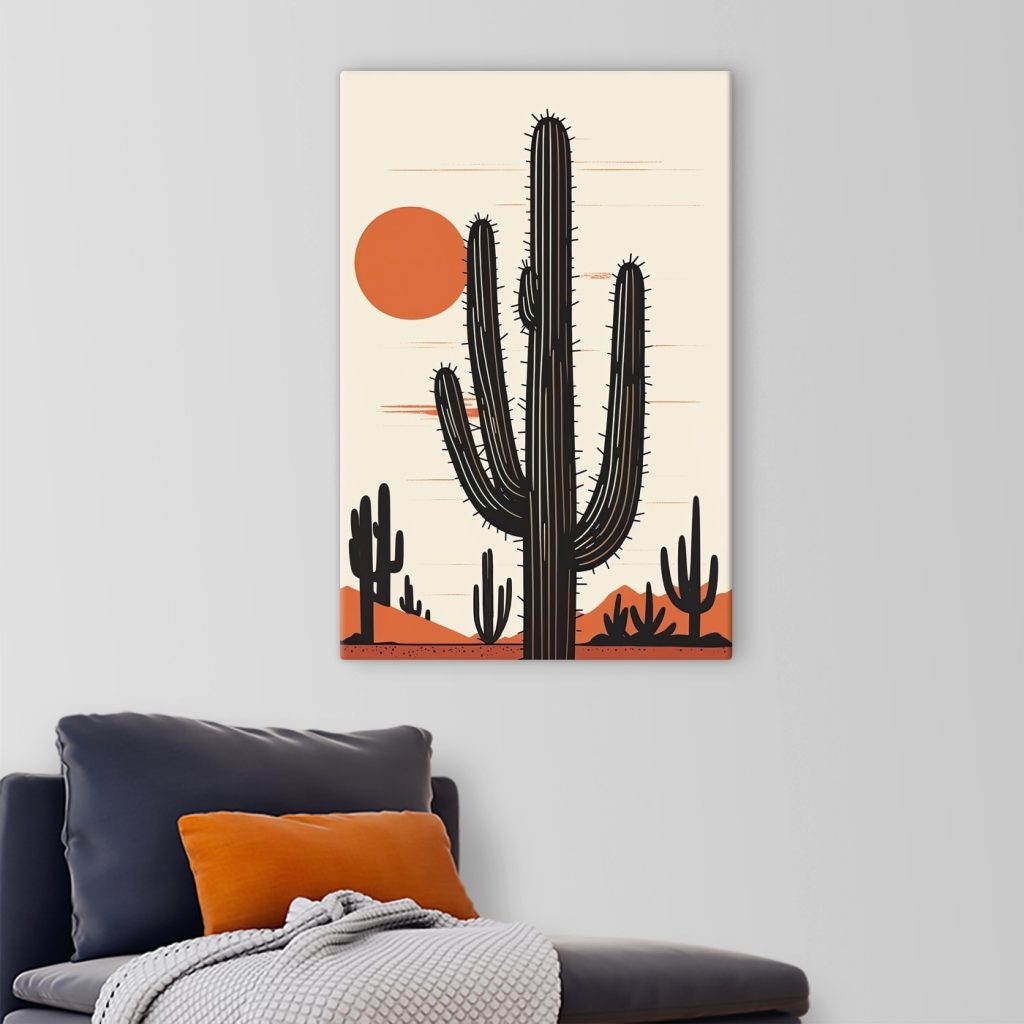 Cactus with a sun in the background