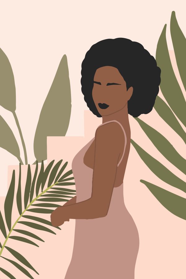 Femeie cu păr negru și o plantă Femeie cu păr negru și o plantă