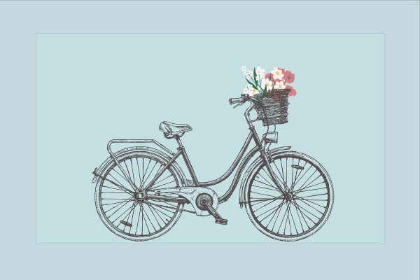 Bicicletă cu flori într-un coș Bicicletă cu flori într-un coș