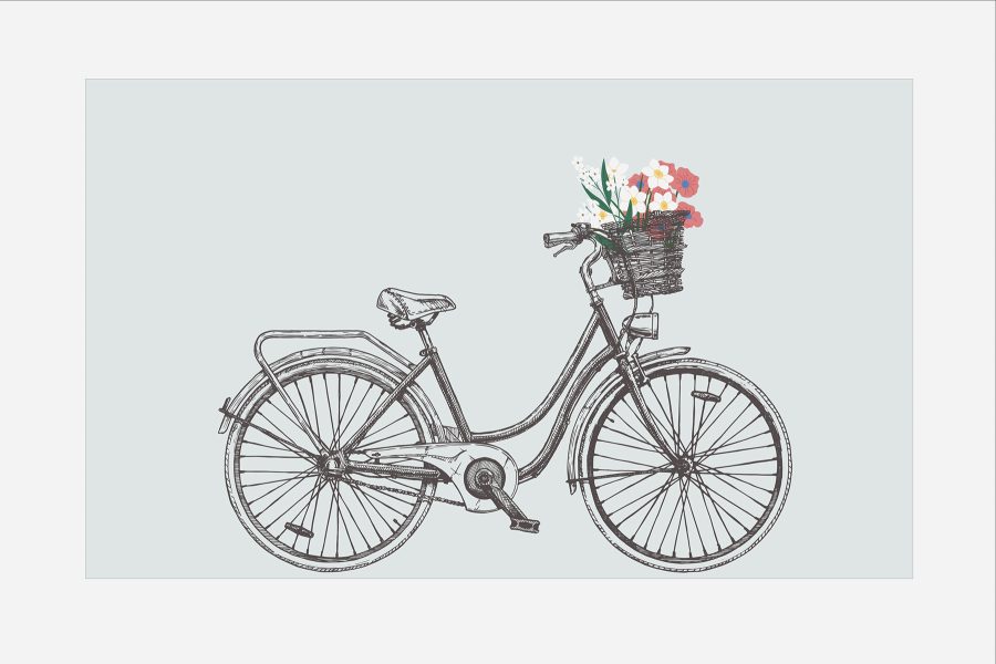 Bicicletă cu flori într-un coș Bicicletă cu flori într-un coș