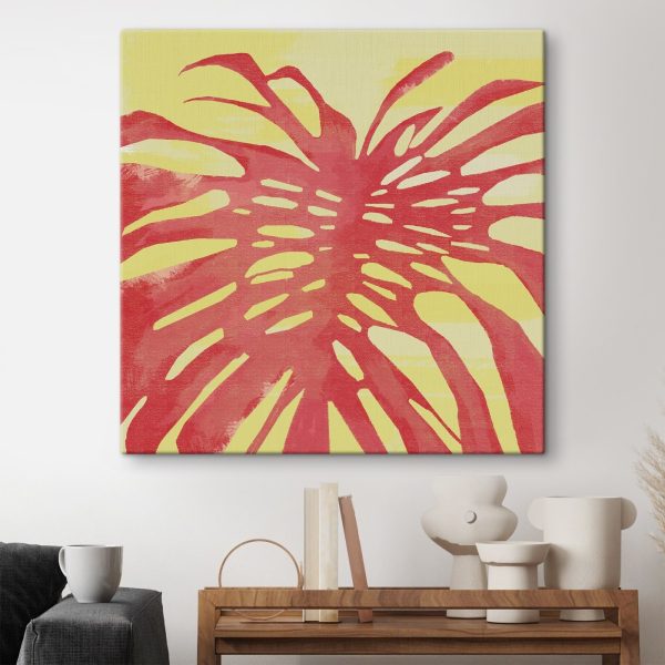 Frunză roșie pe un fundal galben Tablouri Frunză roșie pe un fundal galben