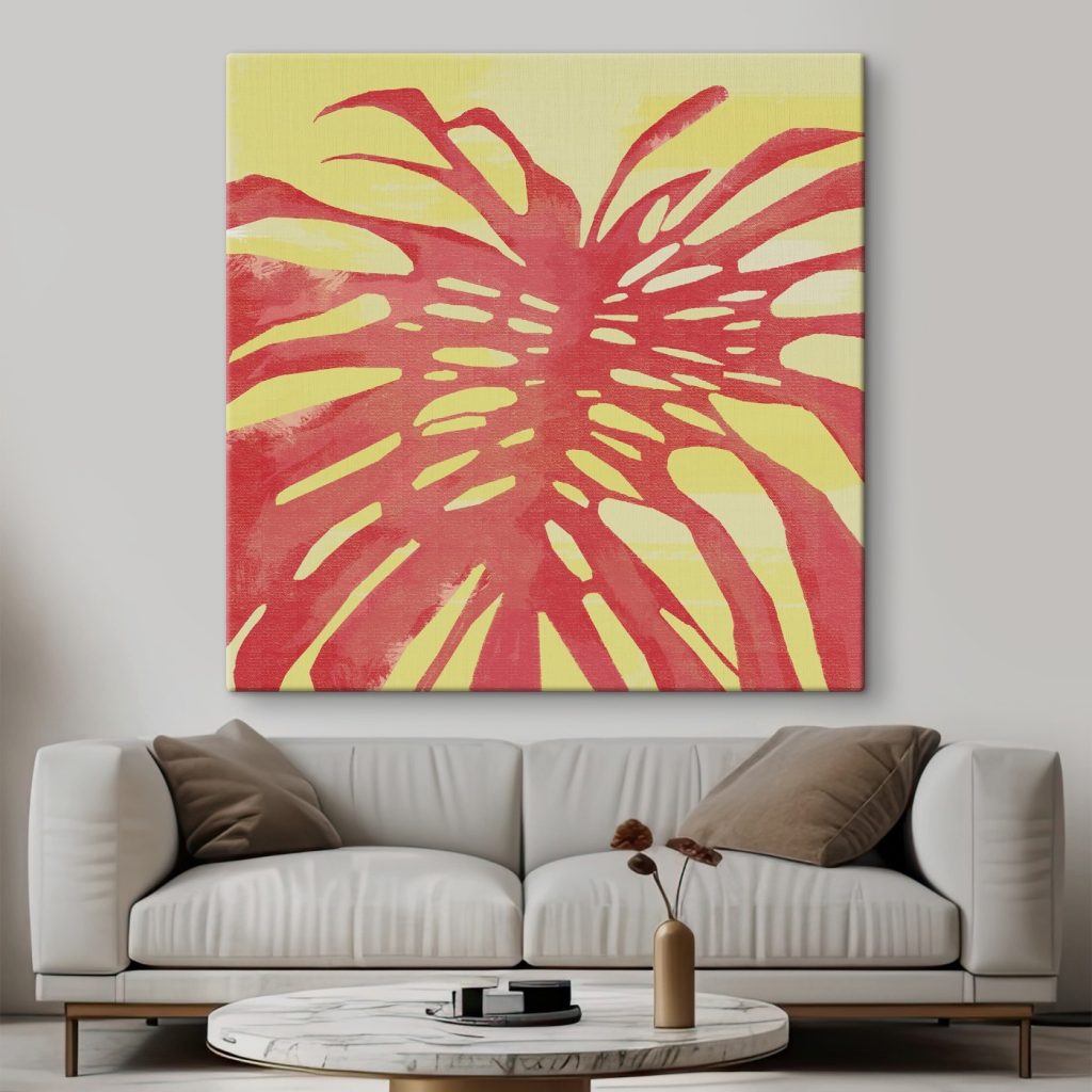 Red leaf on a yellow background