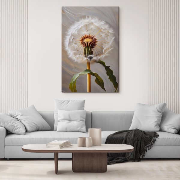 Dandelion with seeds flying in the air