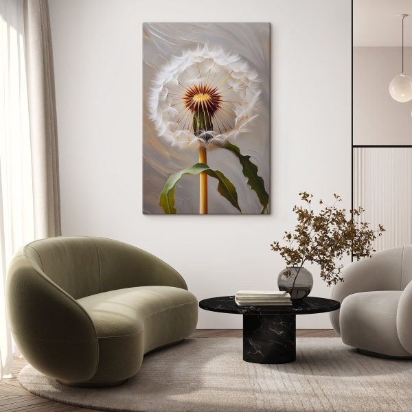Dandelion with seeds flying in the air
