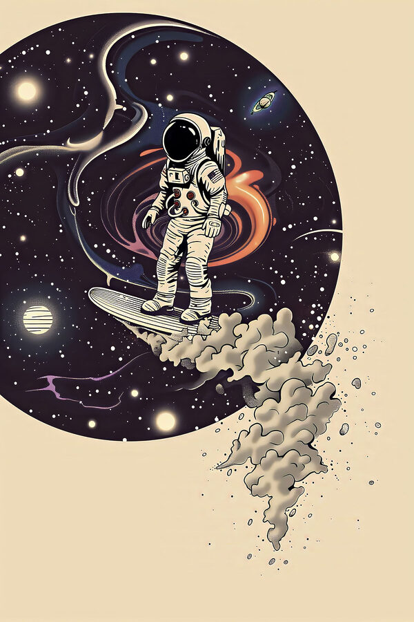 Un astronaut pe o placă de surf în spațiu Un astronaut pe o placă de surf în spațiu