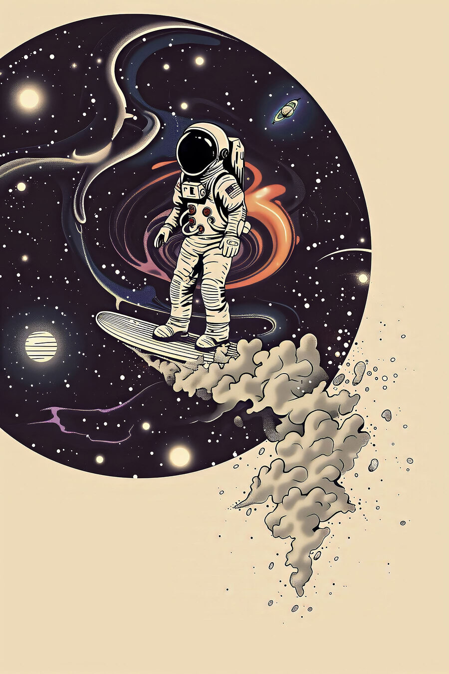 Un astronaut pe o placă de surf în spațiu