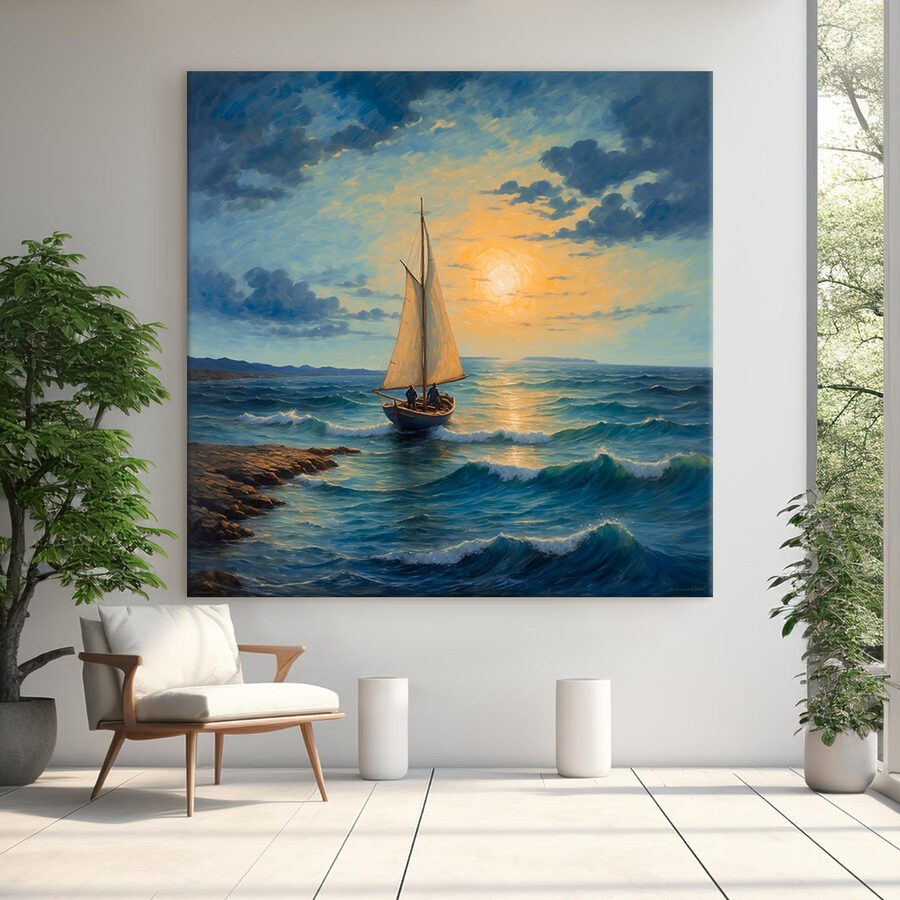 Pictura de o barcă cu pânze în ocean