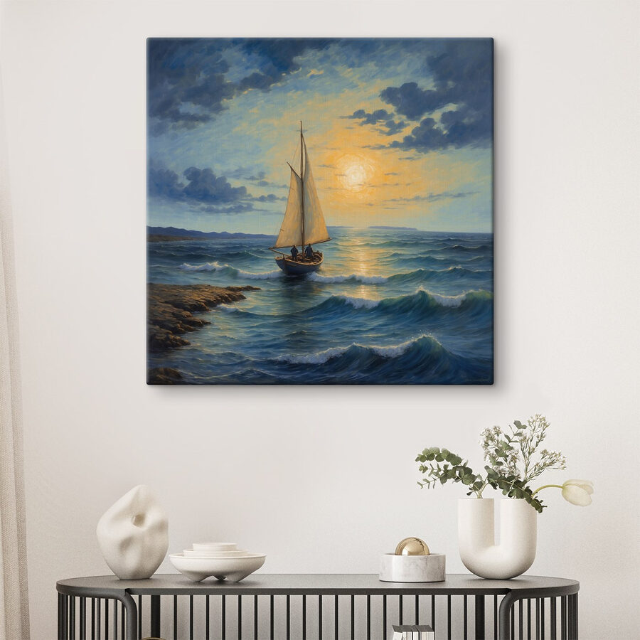 Pictura de o barcă cu pânze în ocean