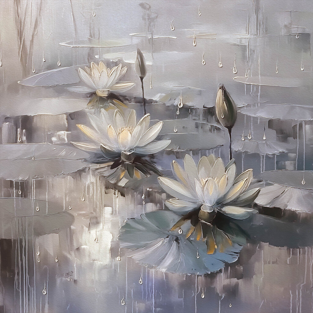 Painting of flowers on a pond Painting of flowers on a pond