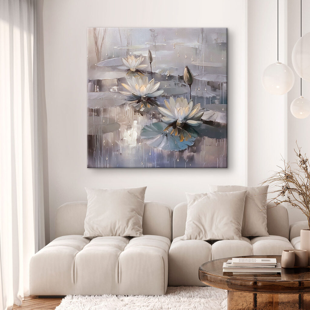 Painting of flowers on a pond Painting of flowers on a pond