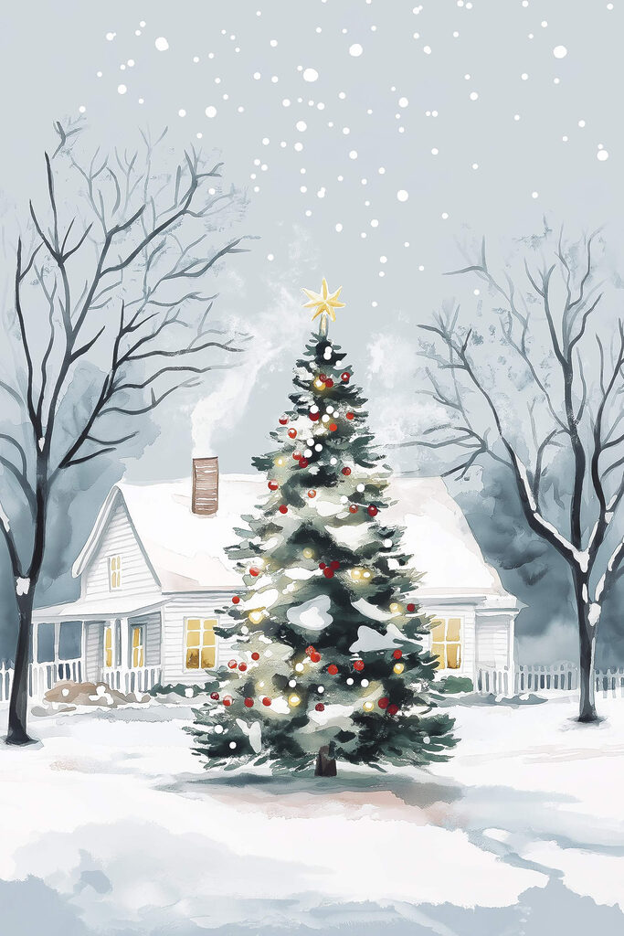 Christmas tree in front of a house Christmas tree in front of a house