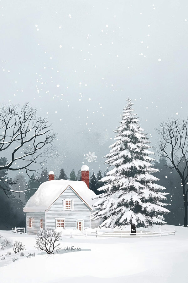 House with snow on the roof and a tree in the snow House with snow on the roof and a tree in the snow