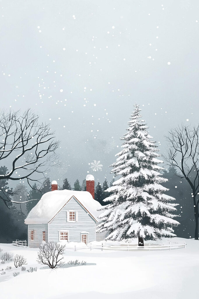 House with snow on the roof and a tree in the snow House with snow on the roof and a tree in the snow