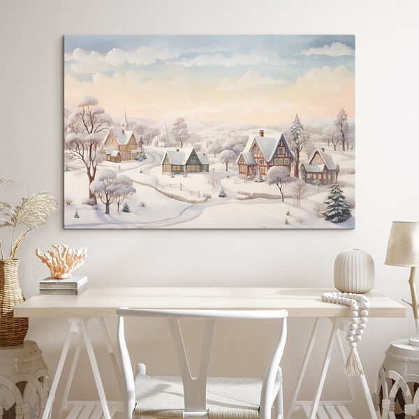 Snow covered village with houses and trees Snow covered village with houses and trees