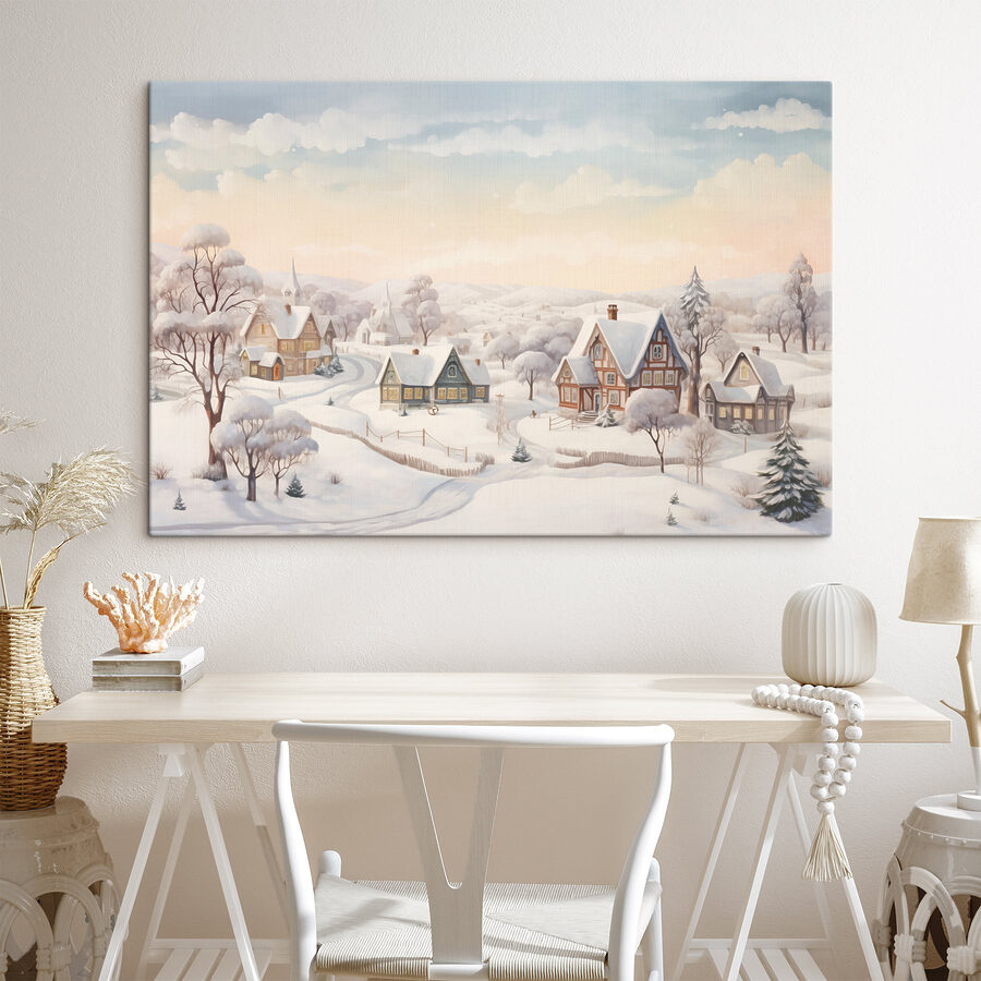 Snow covered village with houses and trees Snow covered village with houses and trees