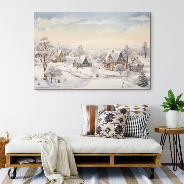 Snow covered village with houses and trees Snow covered village with houses and trees