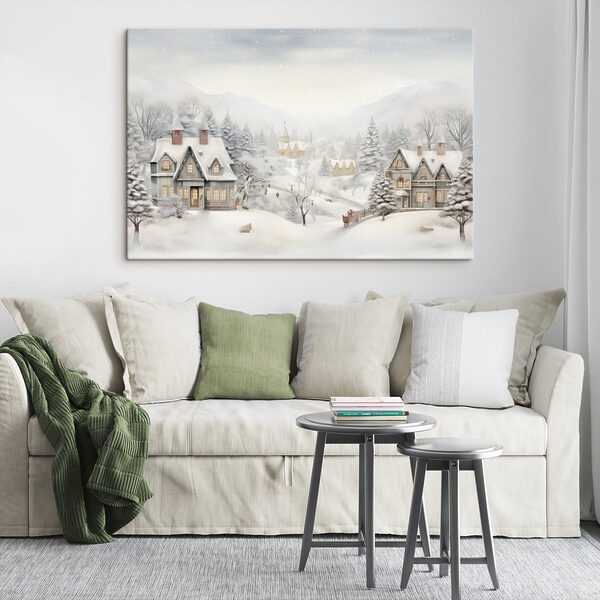 Snowy landscape with houses and trees Snowy landscape with houses and trees
