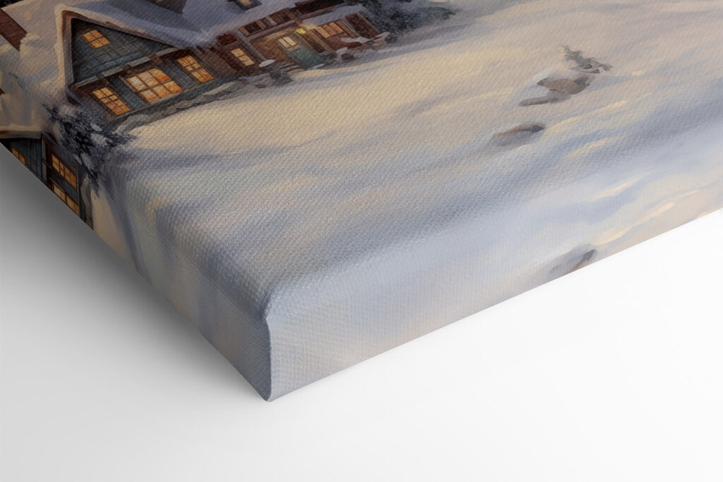 Snow covered village with houses and a fence