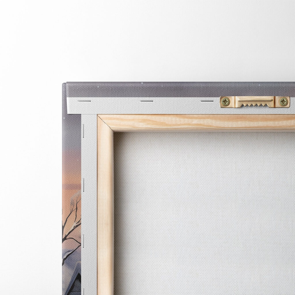 Snow covered village with houses and a fence