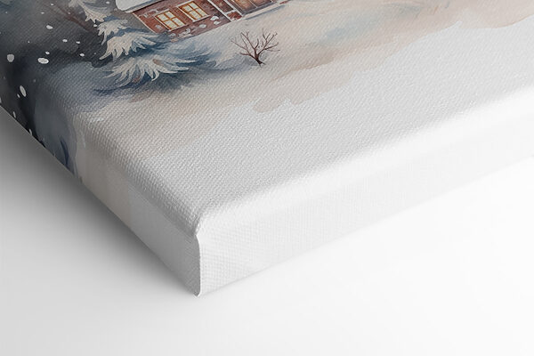 Watercolor painting of houses in a snowy forest Watercolor painting of houses in a snowy forest