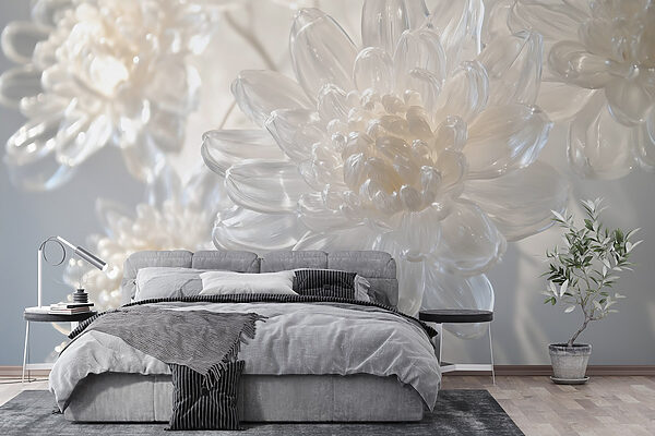 Sunt expuse sculpturi florale delicate din sticlă. Sunt expuse sculpturi florale delicate din sticlă.