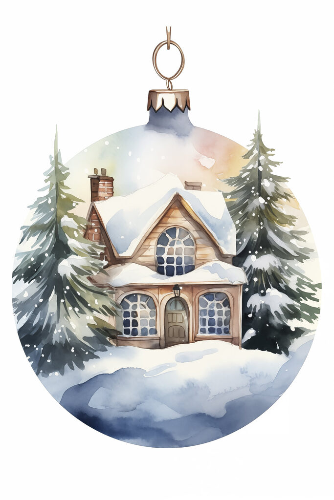 Watercolor painting of a house in the snow Watercolor painting of a house in the snow