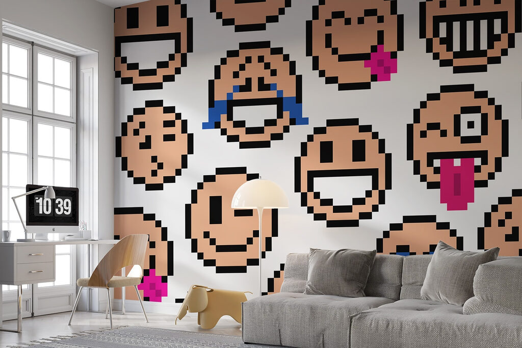 Seamless pattern of smiley faces