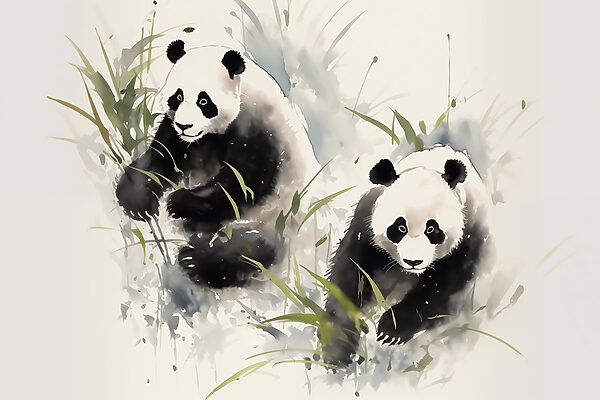Cuplu de panda în iarbă Cuplu de panda în iarbă