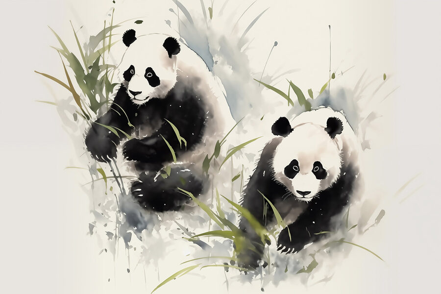 Cuplu de panda în iarbă