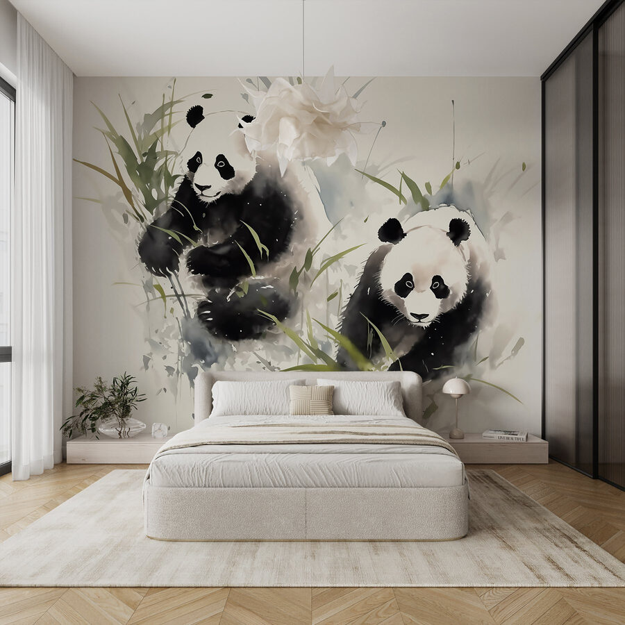 Cuplu de panda în iarbă