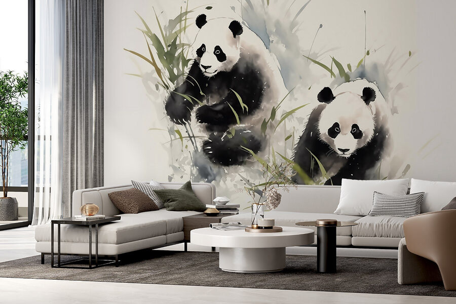 Cuplu de panda în iarbă