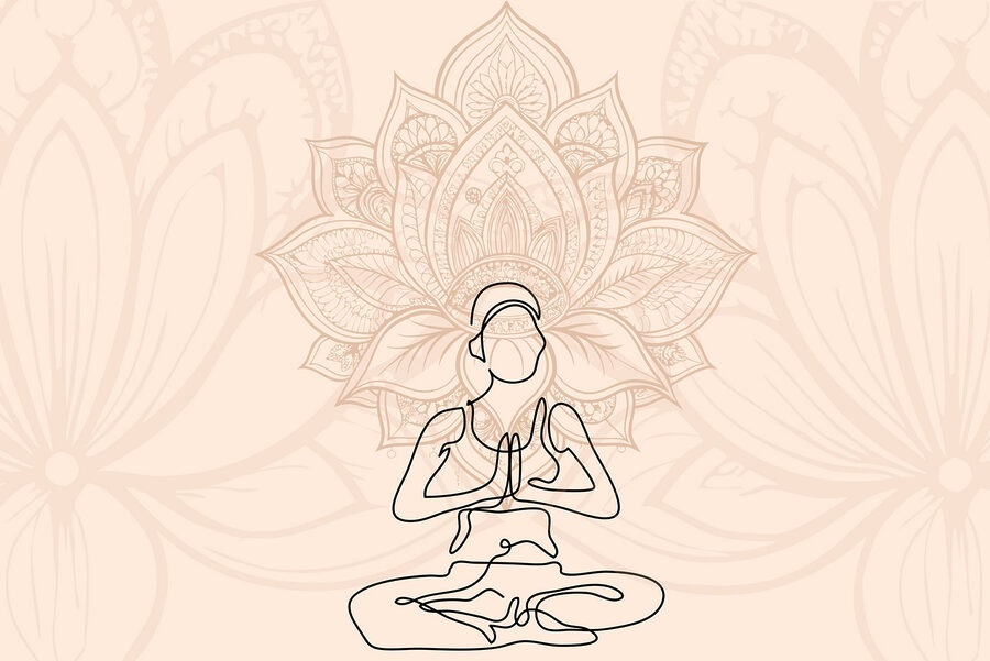 Desenul unei femei stând în poziția lotus