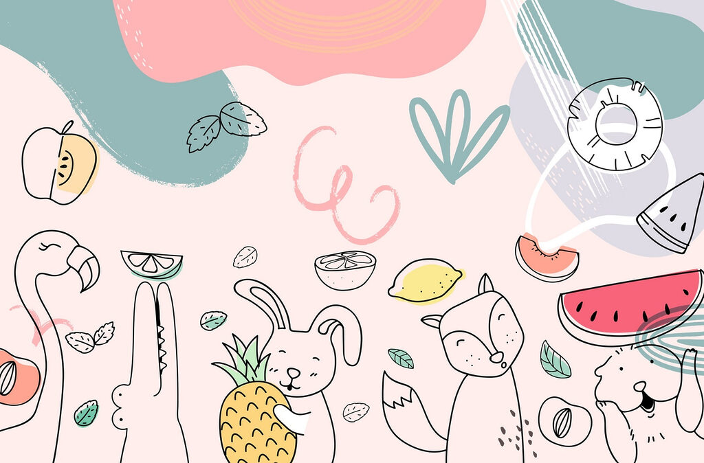 Animale de desene animate care dețin fructe Animale de desene animate care dețin fructe