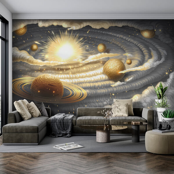 Planetă cu inele și stele pe cer Planetă cu inele și stele pe cer