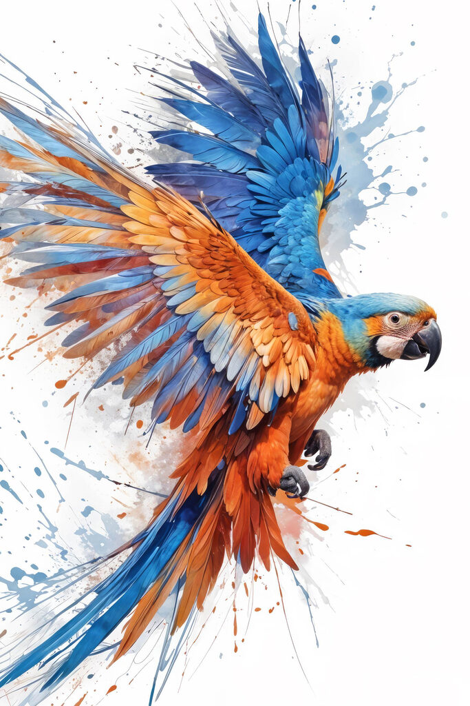 Colorful bird flying with paint splashes Colorful bird flying with paint splashes
