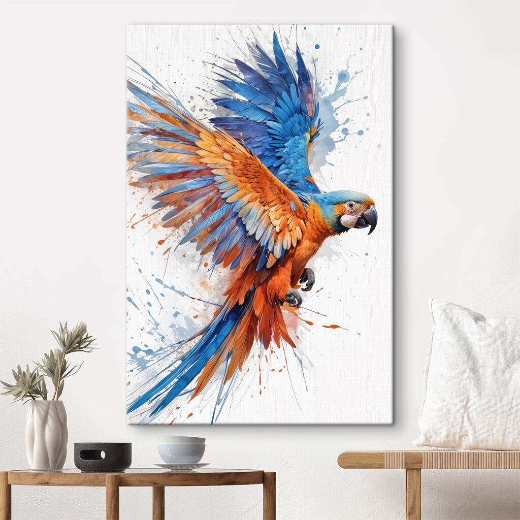 Colorful bird flying with paint splashes Colorful bird flying with paint splashes