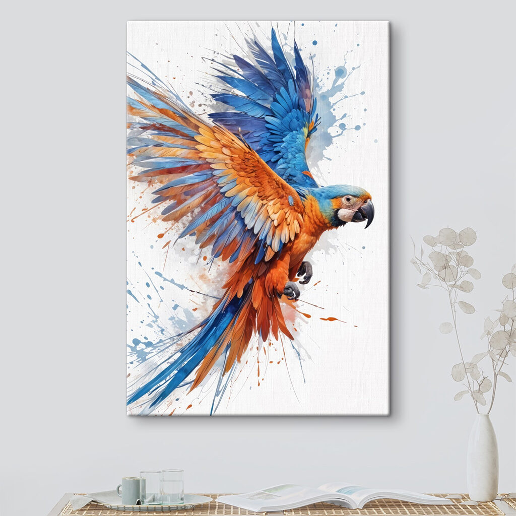 Colorful bird flying with paint splashes Colorful bird flying with paint splashes