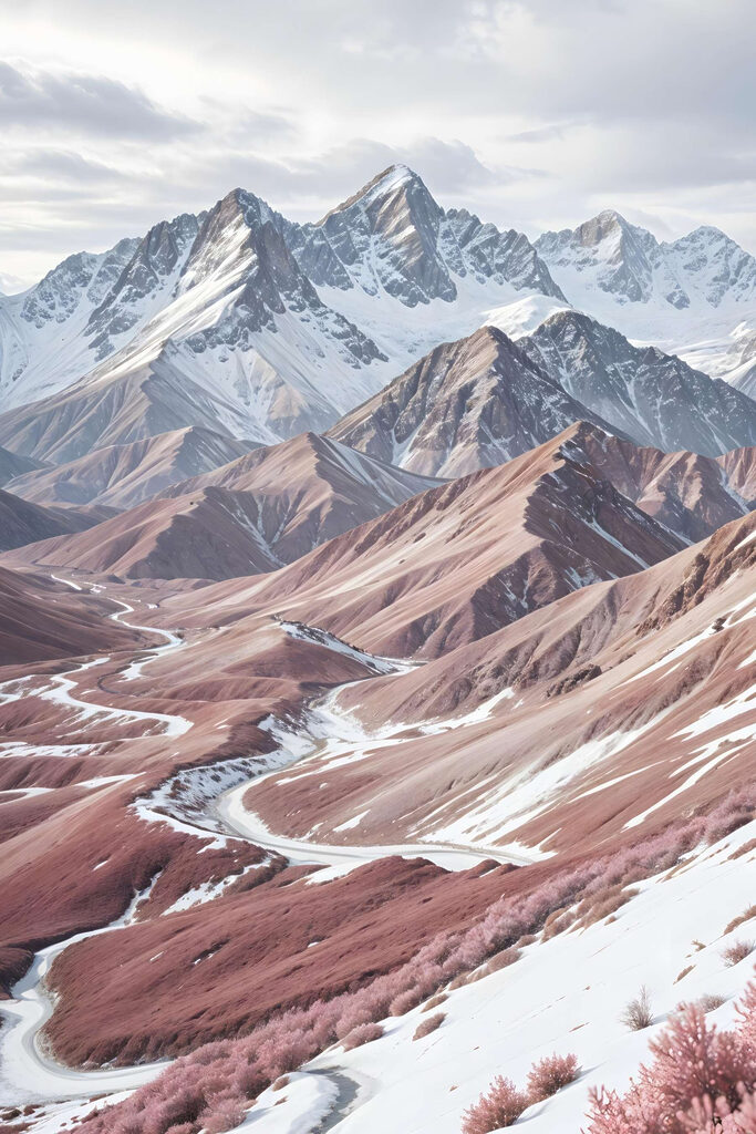 Snowy mountains with a winding road