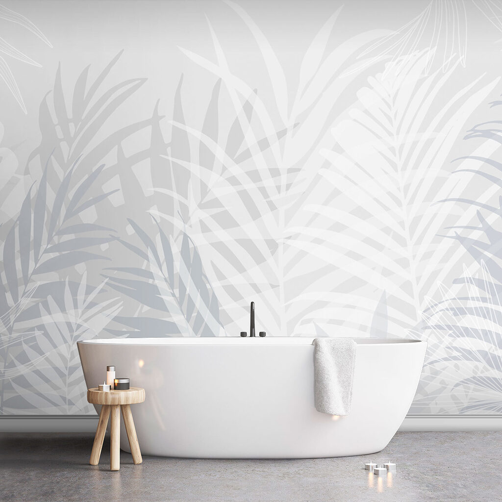 Grey and white background with leaves