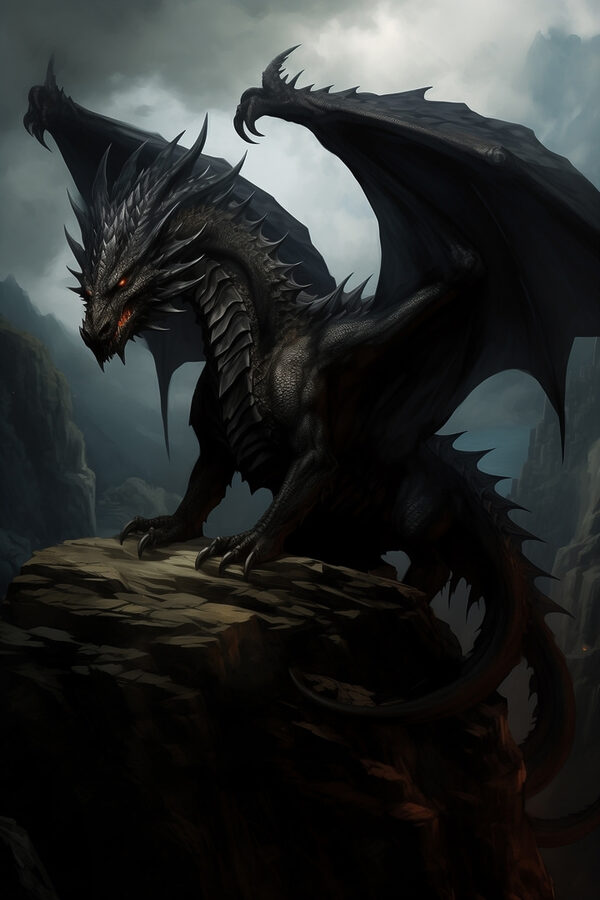 Dragon negru pe o stâncă Dragon negru pe o stâncă